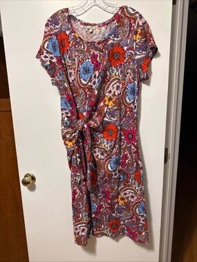 Talbots Multicolor Floral Paisley Tie-Waist Midi Dress